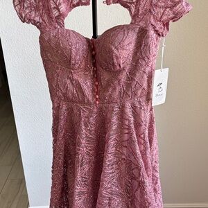 Pink Lace Dress with Cap Sleeves